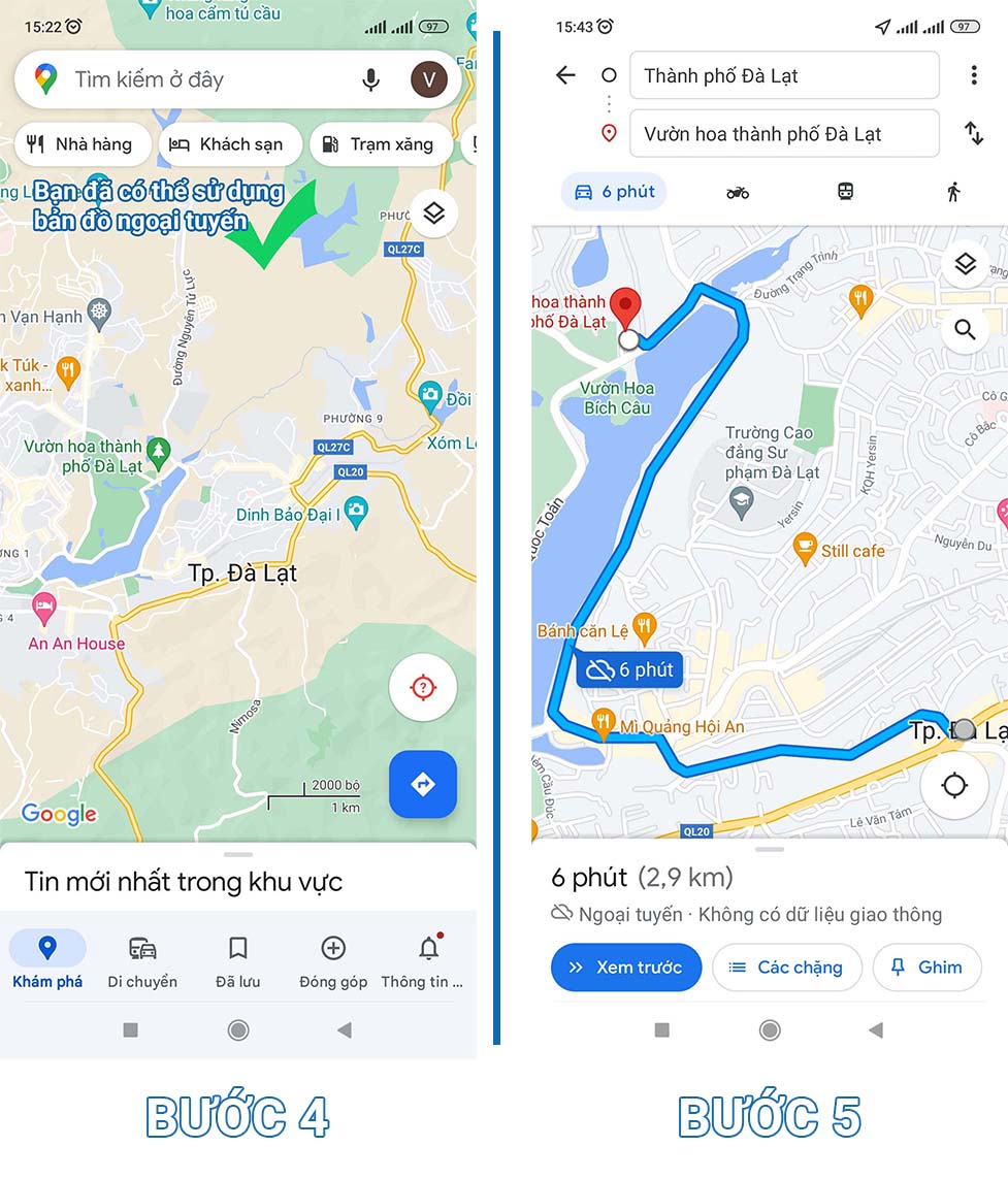 Cách dùng bạn dạng trang bị Google Map nước ngoài tuyến